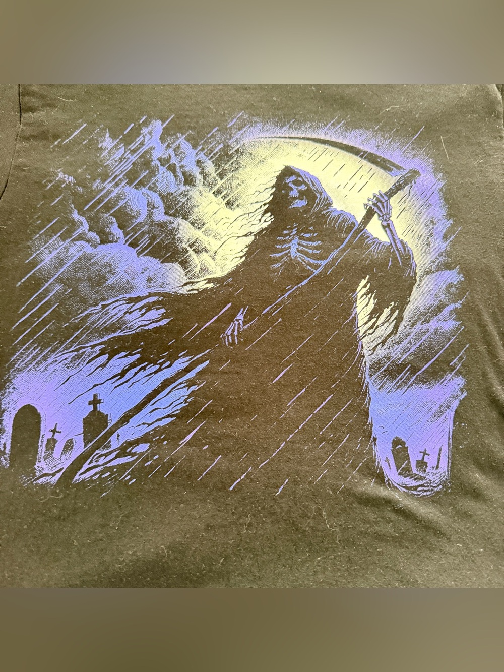 Black Graphic Short Sleeve Tee with Purple Reaper Print